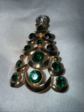 Vintage Eisenberg Ice Gold-Tone Green Crystal Tree Brooch - Women Jewelry